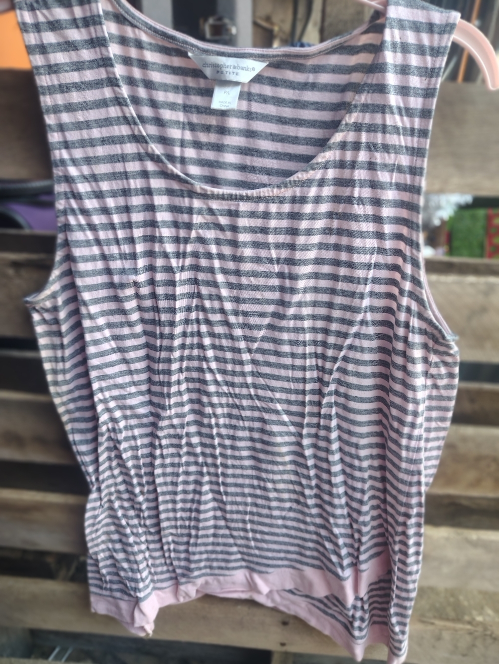 Christopher & Banks Pink and Gray Striped Scoop Neck Tank
